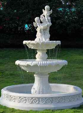 欧式喷摆客MPU假厅流水摆件玄关设天使雕塑工艺品泉大型山流水鱼