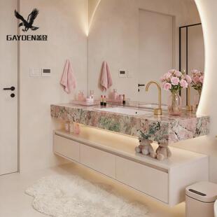 法式奶油风莫奈花园四季春悬空洗手盆洗手台双层酒店风浴室卫浴柜