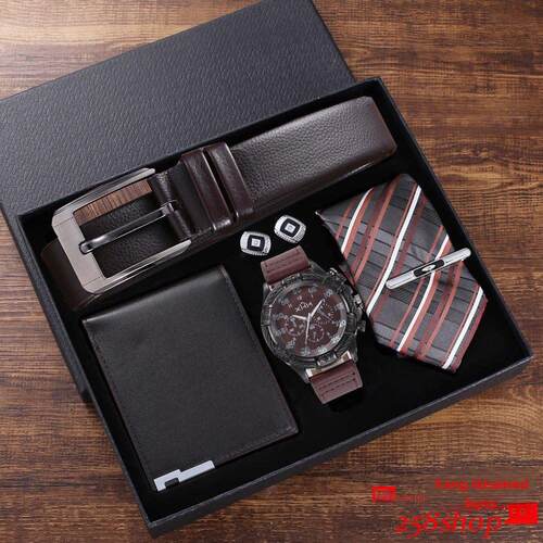 Men gift set belt wallet tie quartz watch cufflinks 5pcs/set