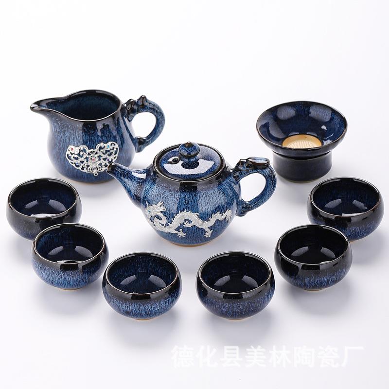 德化2023新款镶银轻奢高档泡茶壶茶水分离杯家用轻奢轻携茶具套装