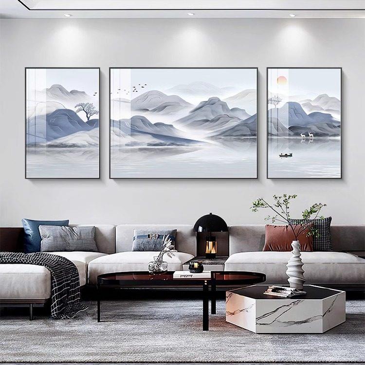 客厅装饰画山水画挂画大气高端沙发背景墙壁画现代简约家庭三联画