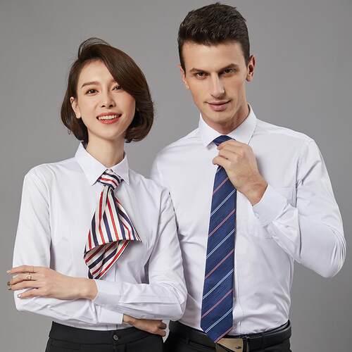 高档制男女短方领衬衫工服刺绣LO定袖GO作职业装正装商务衬衣4s店
