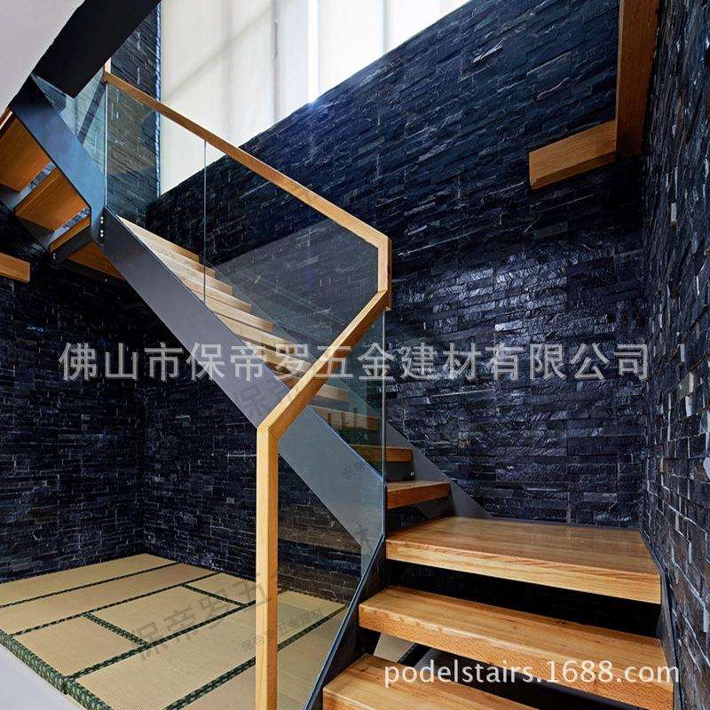 钢木楼梯扶手栏杆玻璃卡槽扶手护栏家用别墅简约风五金装饰