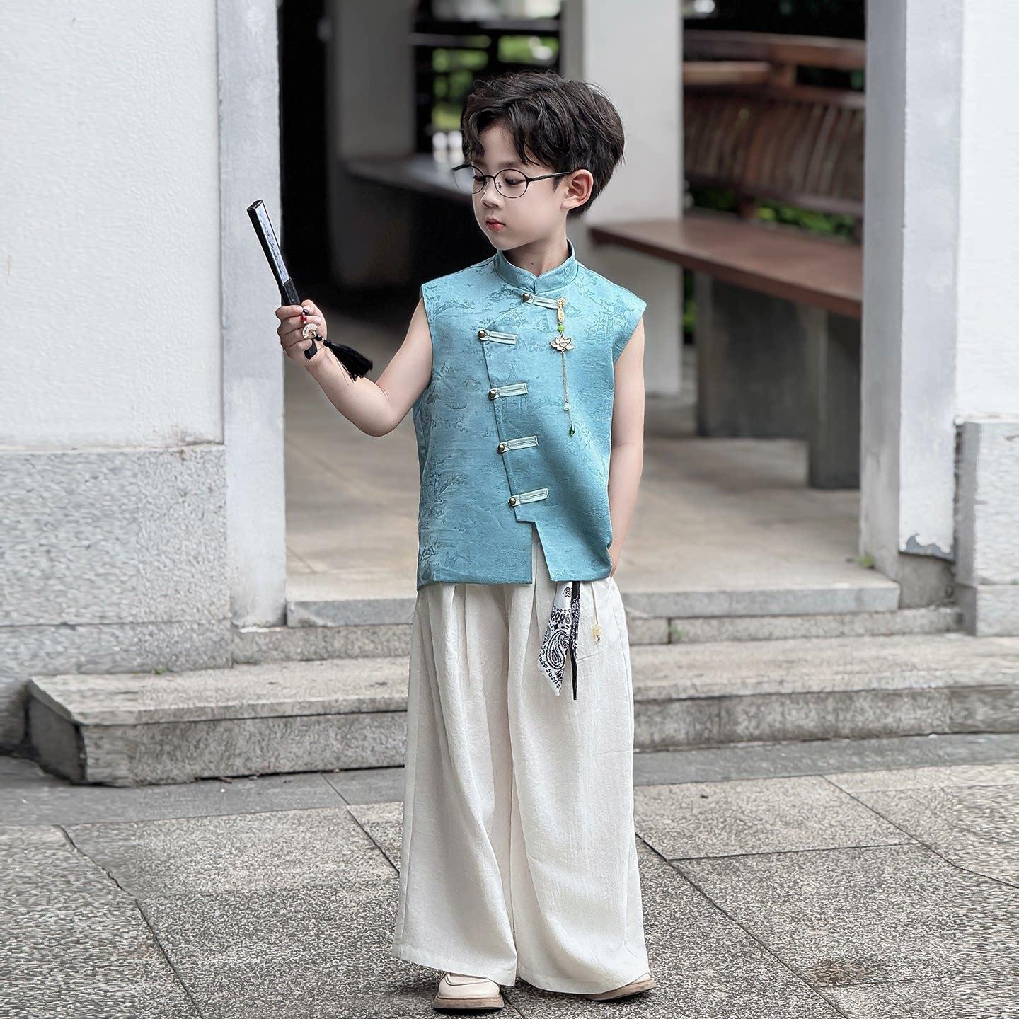 男童新中式唐装2026新款夏季帅气国风汉服套装幼儿园朗诵表演中秋