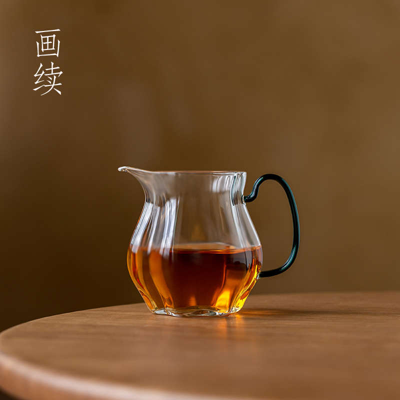画续带把加厚茶具公道杯玻璃高档功夫茶道配件耐高温分茶器茶海