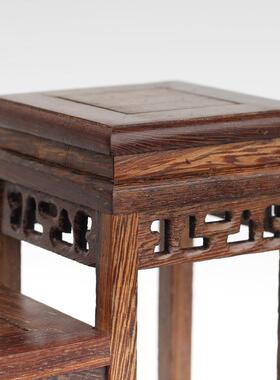 鸡翅木高低XHG微型古架壶花瓶古玩小摆件底茶雕花底座座实博木