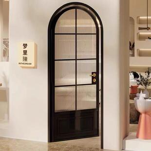 法式 店咖啡厅书房门拱形门进户门店铺门奶茶店 复古铁艺玻璃门服装