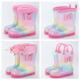 男女童幼儿园防滑小孩雨靴可爱公主宝宝彩虹加绒胶鞋 儿童雨鞋 女款
