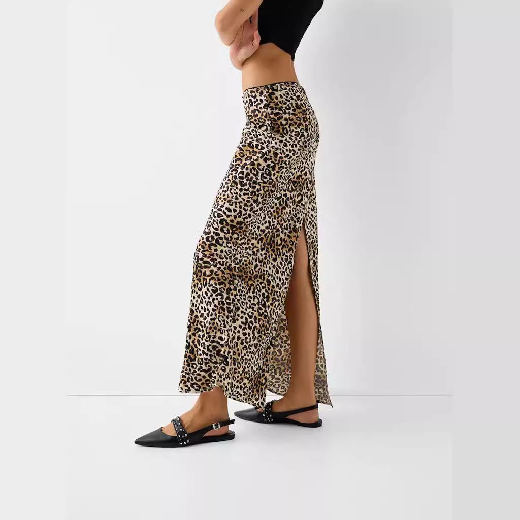 slit Elegant skirt long casual print leopard versatile