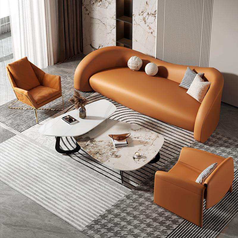 北欧办公室皮艺沙发简约商务接待异形沙发小户型客厅沙发茶几组合