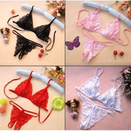 Sexy lingerie open crotch three-point lace two-piece set