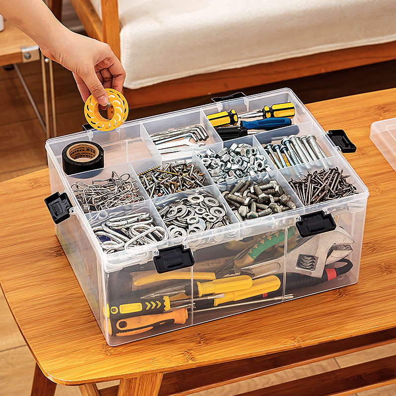 多功能工具收纳箱分格塑料配件收纳盒带盖扳手螺丝刀五金工具箱