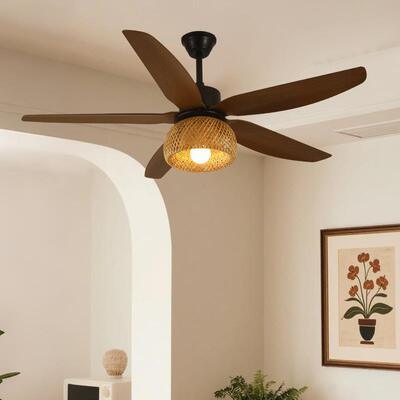 吸顶风扇灯餐厅饭店茶室吊扇灯侘寂复古新款民宿带电风扇灯具