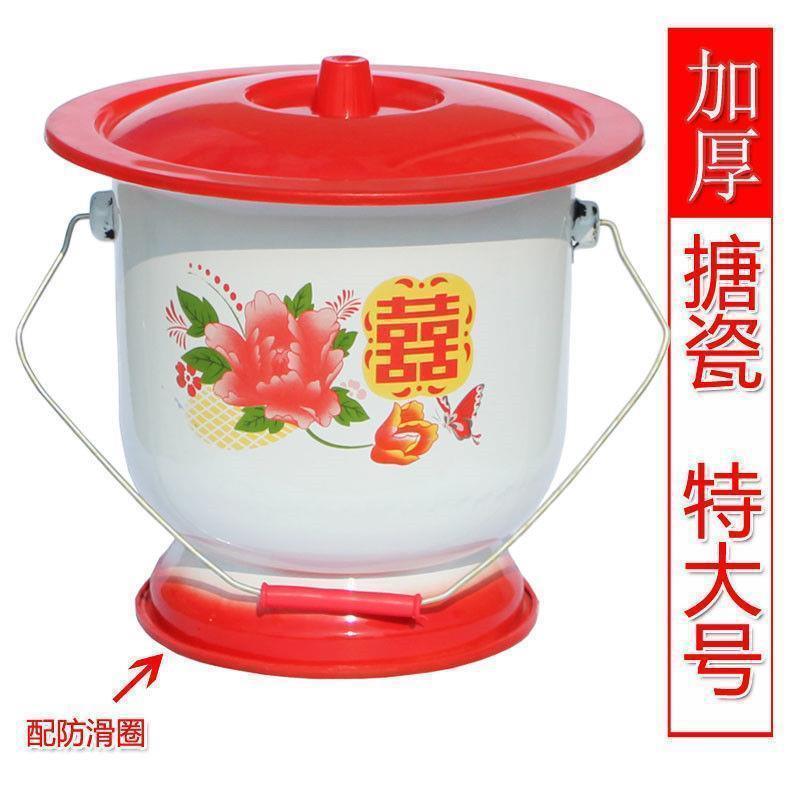 加厚大号搪瓷高脚痰盂.儿童座便器 老人痰盂 带盖搪瓷花兰桶