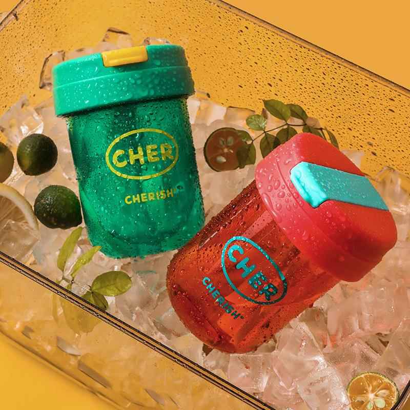 创意潮流吸管盖塑料杯高颜值少女学生便携吸管杯可爱大肚水杯