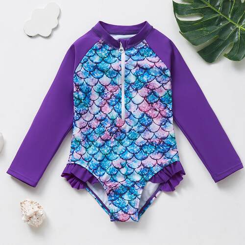 Girls' swimsuit, one-piece surfing suit, long sleeved