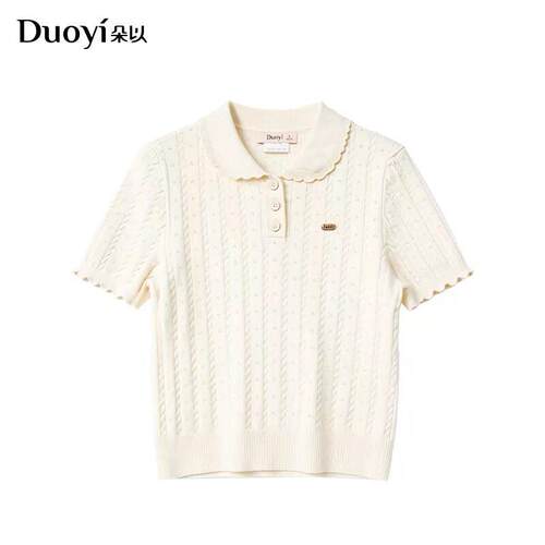朵以2026夏季新品简约风polo领镂空针织衫短袖薄款上衣41DX530112