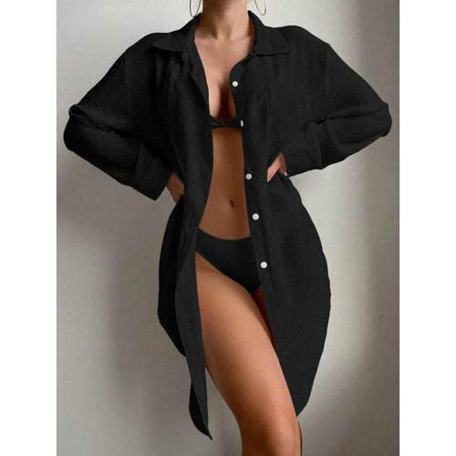 F 18757 Slub cotton beach sun protection cardigan 竹节棉沙滩