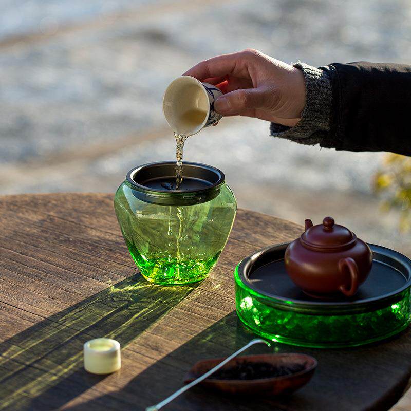 多彩玻璃茶洗建水壶承家用茶渣缸日式过滤茶渣桶水盂水洗茶具配件
