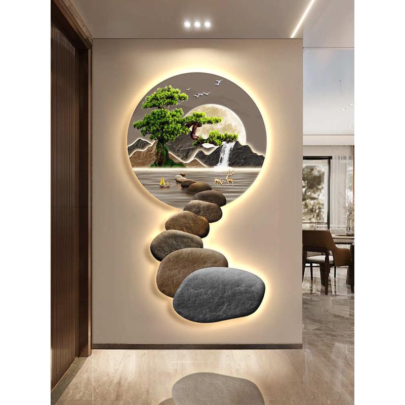 流水生财入户玄关装饰画石来运转轻奢走廊过道挂画新中式挂画