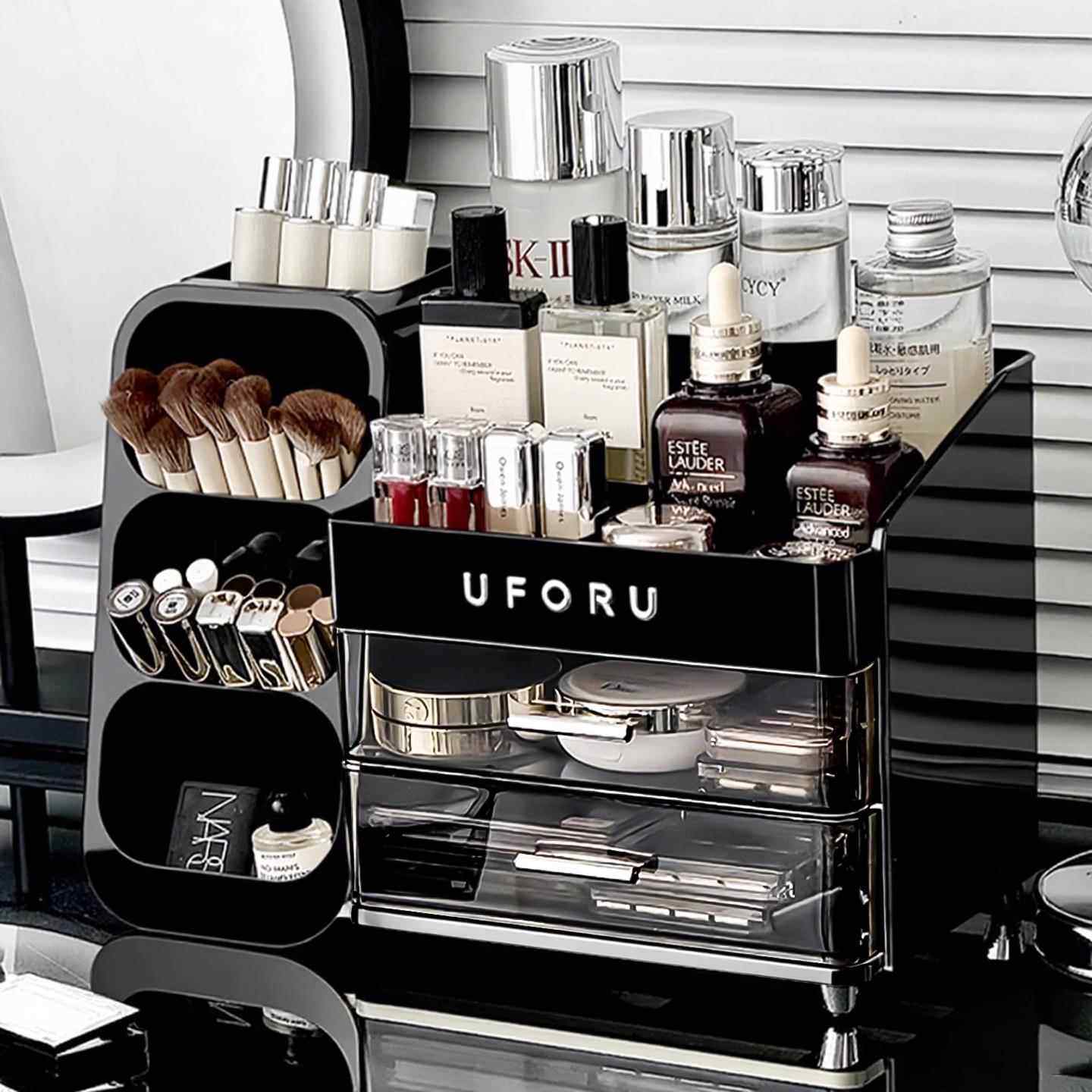 化妆品收纳盒桌面高级感梳妆台护肤品置物架大容量口红化妆刷子桶,收纳整理,桌面收纳盒,淘宝优惠券,粉丝福利购,淘宝优惠卷