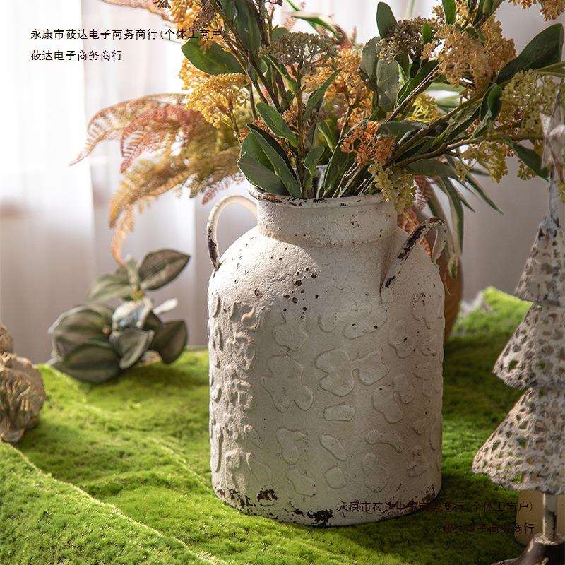 民宿美式客厅桌面摆件样板间做旧玄关装饰铁艺花瓶干花插花复包邮