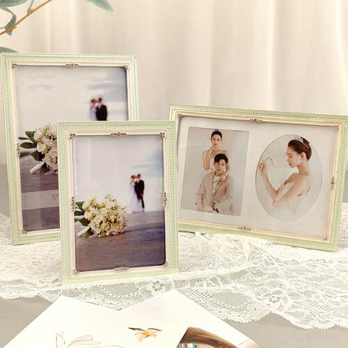 手工电镀滴胶金属现代简约白色单品框照片婚纱写真后期摆台相框