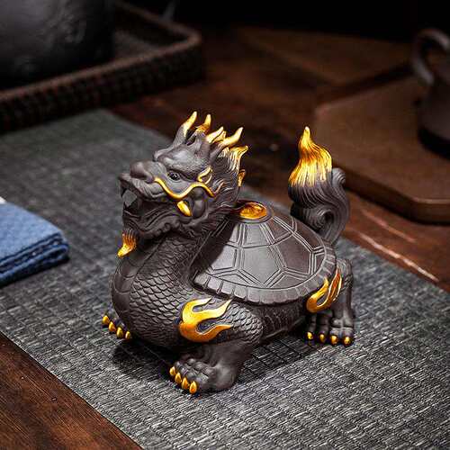 陶瓷龙龟摆件招财龙头龟办公室玄关桌面摆件中式家居装饰品