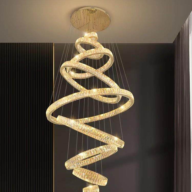 复式楼大吊灯轻奢水晶别墅自建房客厅灯挑空楼梯间loft公寓长吊灯