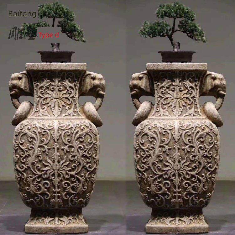 石雕白玉花架花瓶柱墩彷古花盆底座青石墩盆景流水摆件定制