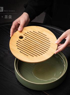 中式CP-22042圆形茶陶瓷竹台制储水式泡盘盘办公室茶具简干约小茶