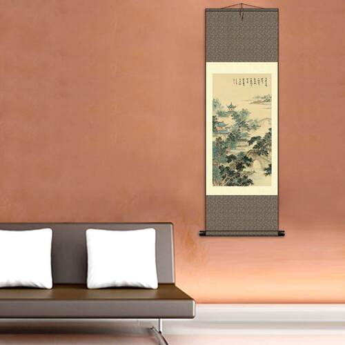 客厅办公室挂仿古山水丝绸画 精美卷轴国画寒山寺S067