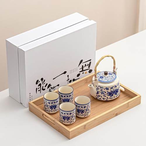 正品陶瓷青功茶具套装客夫厅家用高提梁泡茶花壶茶杯端茶托盘2025