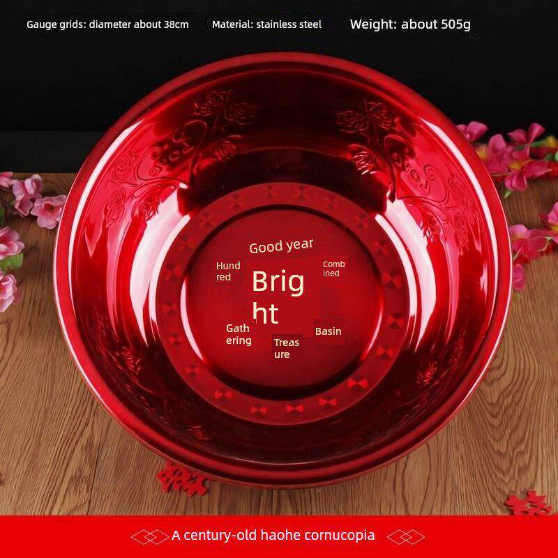 老式搪瓷盆洗脸盆铁盆厨房陶瓷唐瓷加厚家用洋面盆红色结婚庆用品
