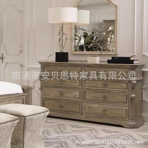 美式实卧双人床法式复古雕花白木蜡婚床别墅木影楼样板房室CAZ大