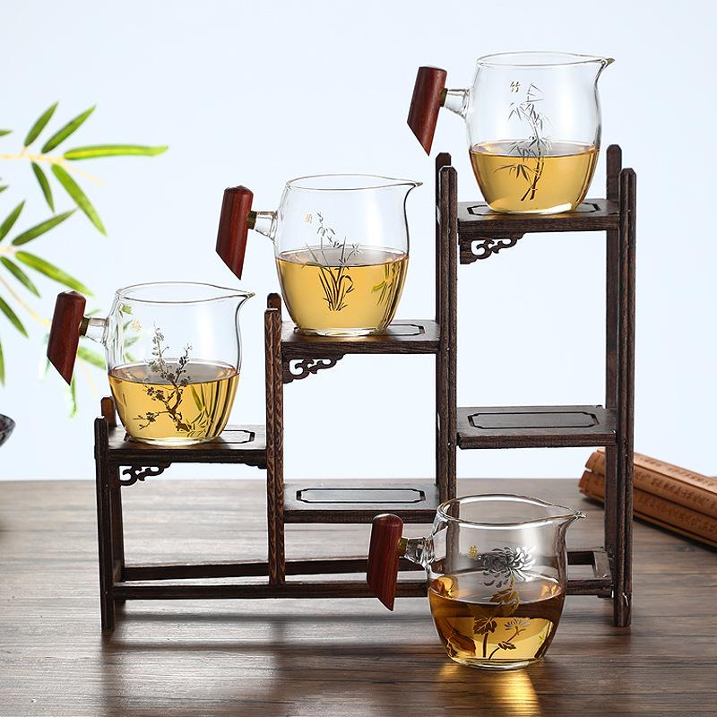 加厚木把玻璃公道杯耐热品茗杯茶滤套装功夫茶具配件金银花菊花茶