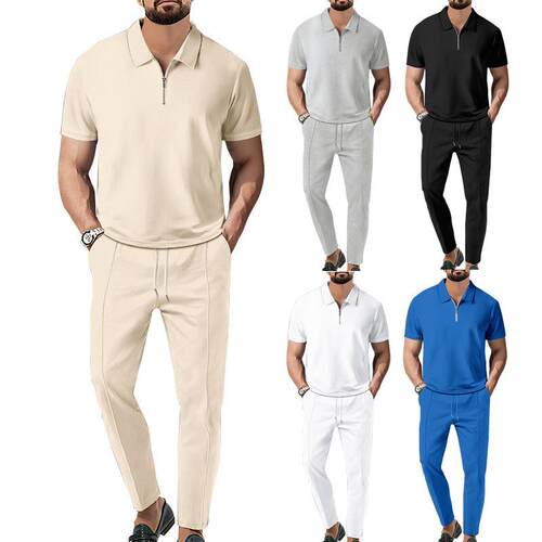 Men Two Athletic Set Including Sleeved Polo Shirt Drawstring