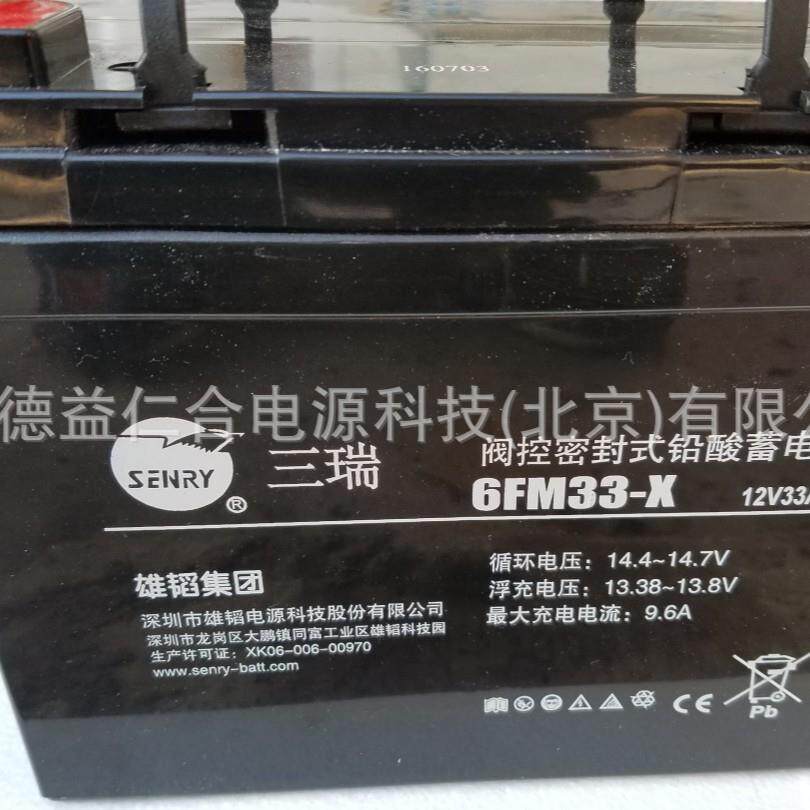 三瑞蓄电池6FM33-X 12V33AH铅酸蓄电池电源