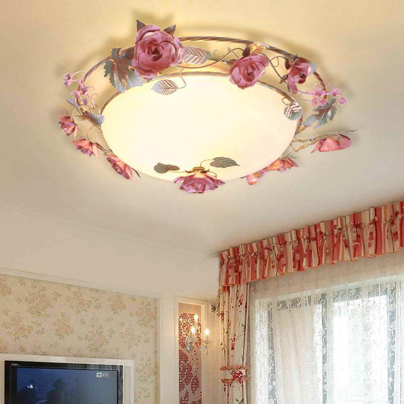 苑田园风格灯具温卧57室灯浪漫草玫瑰花圆形房间吸顶馨灯le佳d花