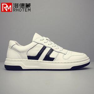 洛德蒙小白鞋头层牛皮鞋子男新款真皮透气运动鞋百搭休闲鞋男板鞋