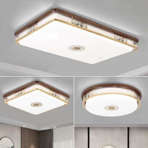 实木新中式吸顶灯全铜卧室灯房间书房简约现代中国风led圆形灯具