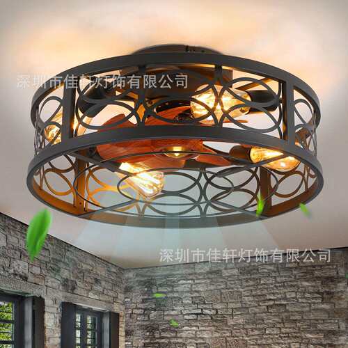 跨境风扇灯卧室美式复古房间吸顶灯家用风静音2025新款灯具