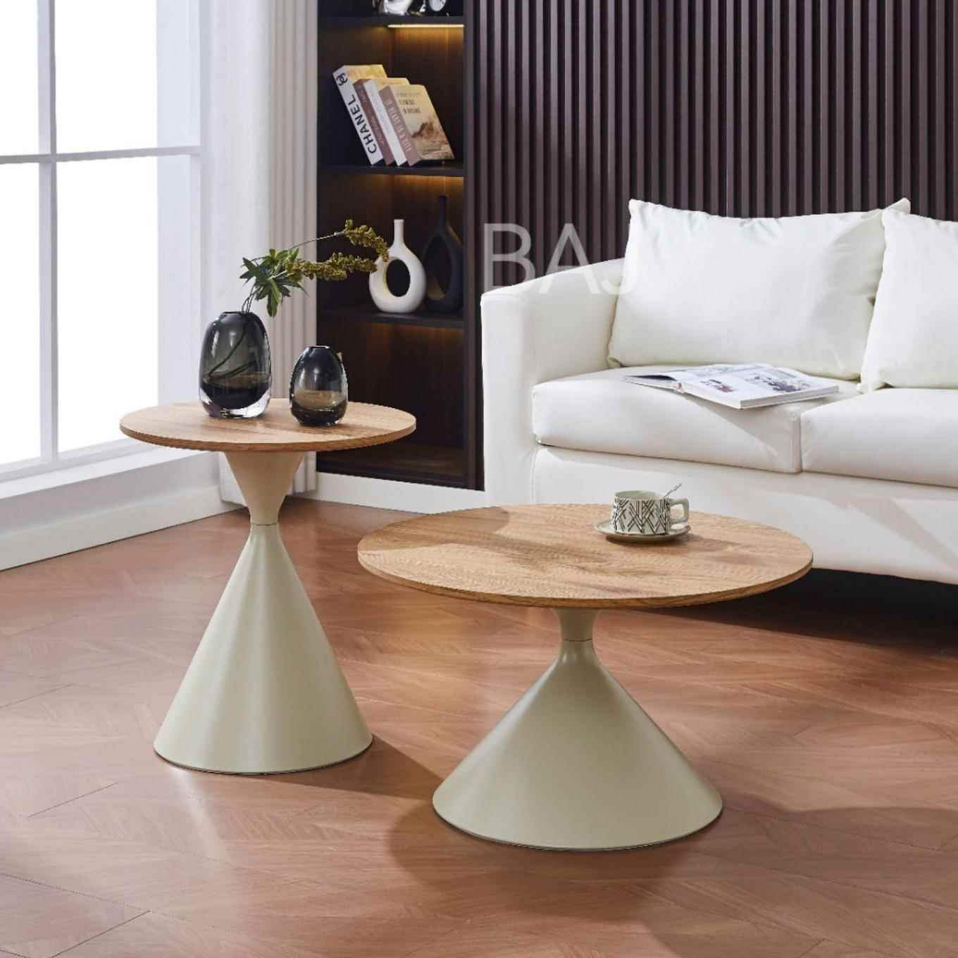 奶油风网红圆形茶几家用设计小户型客厅现代实木民宿简约北欧风