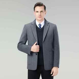 装 F男式 休闲西服加厚双色羊毛呢商务中年纯大衣西外 9503 秋面冬季