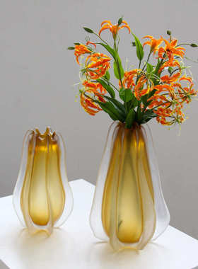 现代轻奢创意哑光琥珀色玻璃花瓶家居花束插花样板房间软装饰品