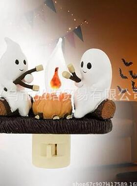 跨境新款幽灵夜灯幽灵烤火灯座万圣节桌面摆件节日氛围奇趣装饰品