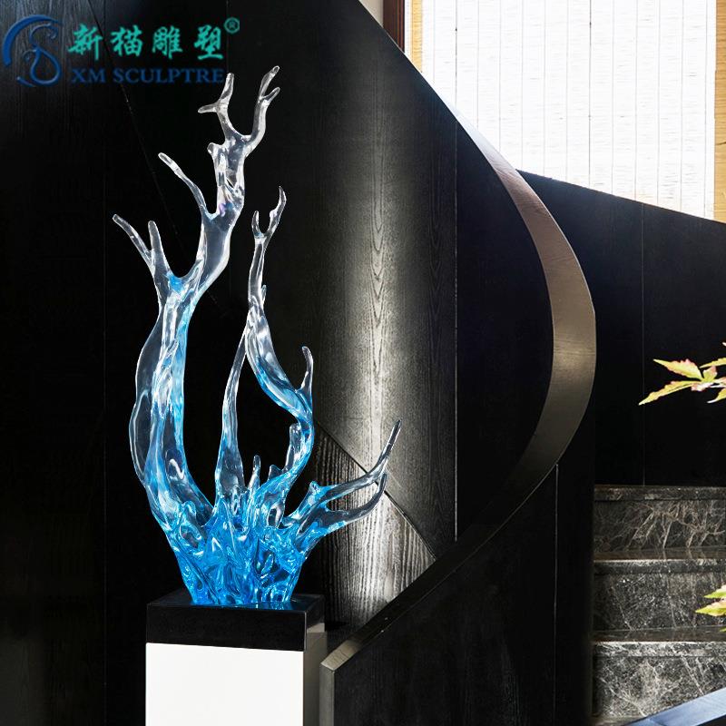 现代简约透明树脂工艺品抽象摆件浪花雕塑工艺品客厅酒店摆设装饰