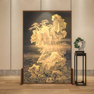 实木移动屏风隔断客厅入户遮挡玄关背景座屏山水画 东方美学新中式