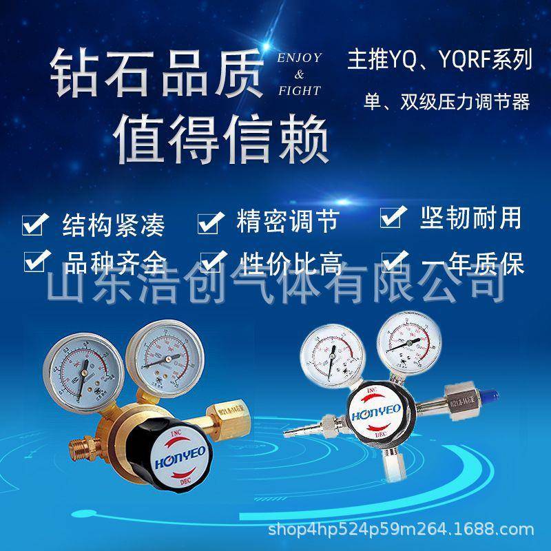 不锈钢单级减压器YQJF压力调节器高精度精密标气可调氧气减压器