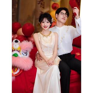 法式订婚礼服裙新娘晨袍女晨拍高端气质端庄出阁宴敬酒服套装日常
